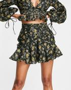 Asos Design Flippy Skirt With Rouleaux Loop Detail In Floral Print - Part Of A Set-multi