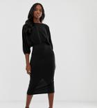 Asos Design Tall Oversize Batwing Midi Pencil Dress With Ladder Trim - Black
