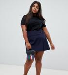 Asos Design Curve Kilt Mini Skirt With Self Belt And Pleats - Navy