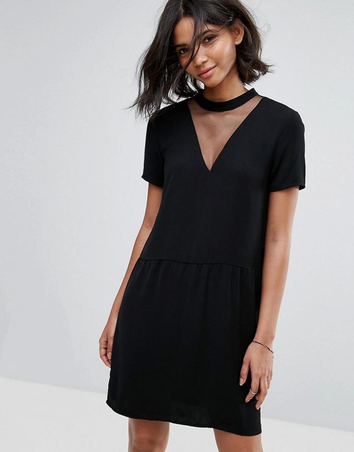 Vila Mesh Detail Shift Dress - Black