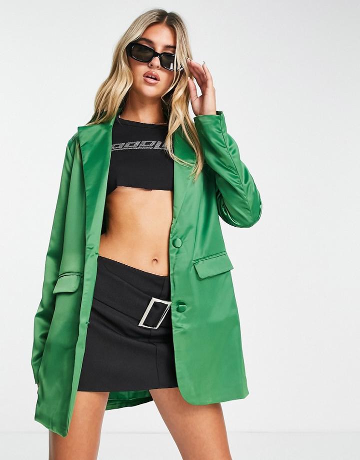 Heartbreak Satin Boyfriend Blazer In Green