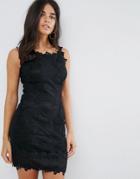 Ax Paris Black Mini Dress With Lattice Crochet Detail - Black
