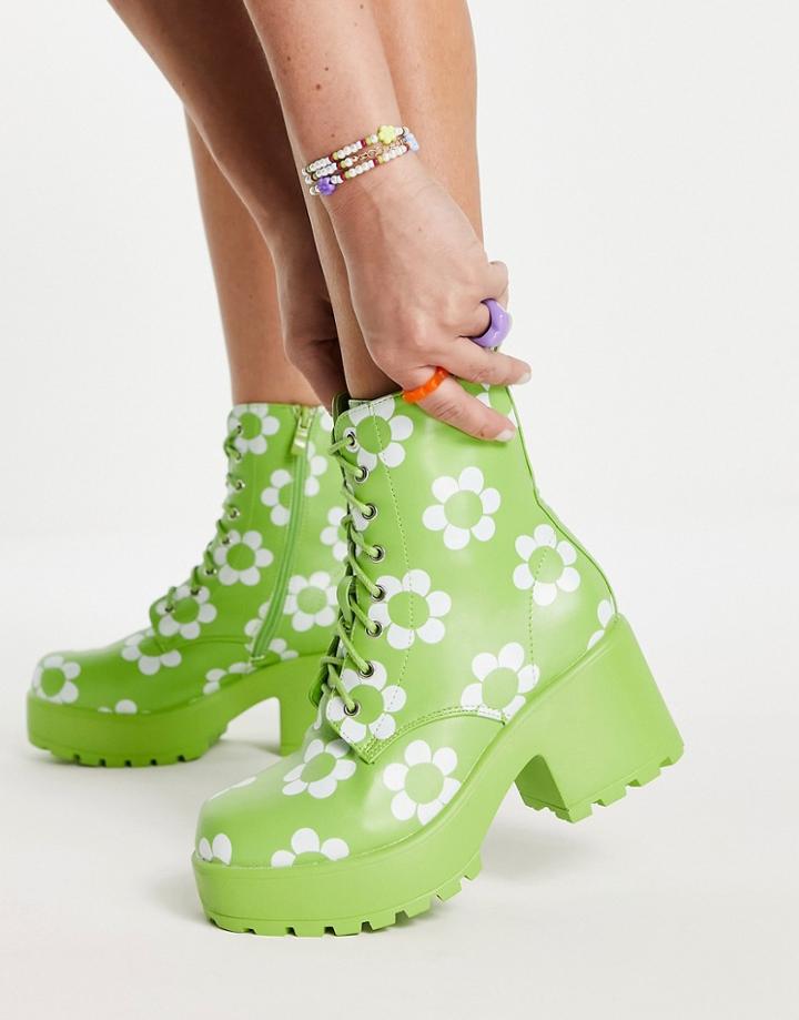 Koi Footwear Orchis Vegan Platform Boots In Green Floral