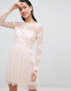 Vila Mesh Dress With Lace Inserts - Pink