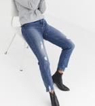 Stradivarius Slim Mom Jean With Rip Detail In Blue