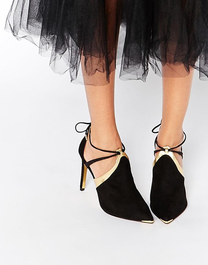 Ted Baker Ikeba Black Gold Suede Heeled Shoe Boots - Black