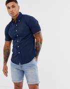 Polo Ralph Lauren Player Logo Pocket Short Sleeve Seersucker Shirt Slim Fit In Navy