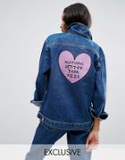Chorus Oversized Pizza Slogan Denim Jacket - Blue