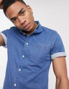 Asos Design Stretch Slim Organic Denim Shirt In Mid Wash-blues
