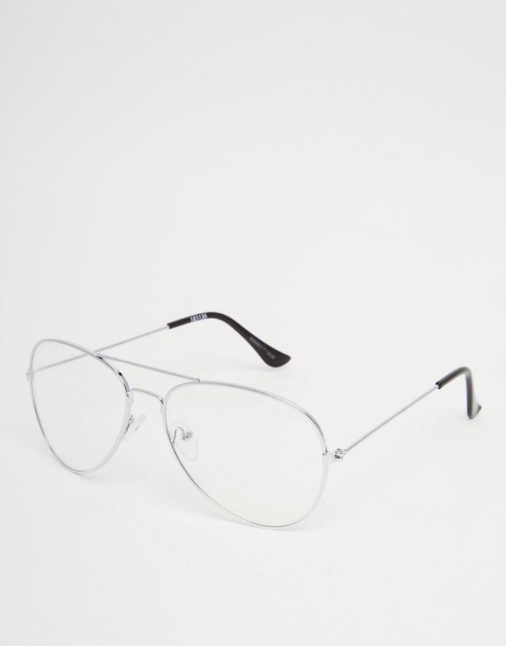Asos Aviator Glasses With Clear Lens - Silver