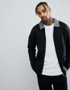 Asos Knitted Harrington Jacket With Fluffy Collar In Gray