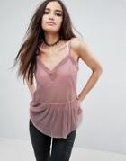 Asos Cami In Glitter Mesh - Pink