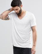 Asos T-shirt In Fancy Fabric With V Neck And Raw Edges - Ecru