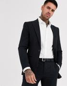 River Island Suit Jacket In Dark Navy Pinstripe