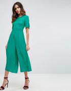 Asos Tea Jumpsuit With Ruched Sleeve Detail - Green