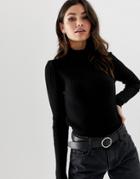 Asos Design Skinny Rib Sweater With Roll Neck-black