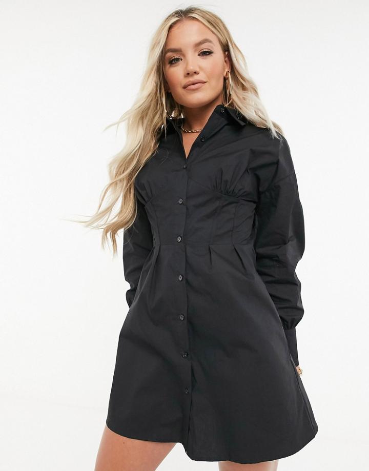 Missguided Shirt Dress With Corset Detail In Black