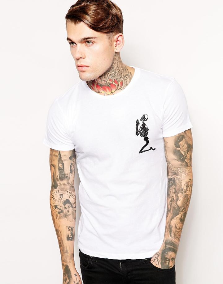 Religion T-shirt With Large Skeleton - White