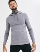 Asos Design Muscle Hoodie In Gray With Silver Zip Pockets