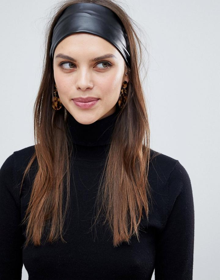 Asos Design Wide Headband In Pu In Black - Black