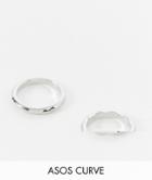 Asos Design Curve Pack Of 2 Rings In Melted Design In Silver Tone
