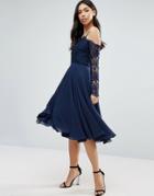 Asos Kate Lace Long Sleeve Midi Dress - Navy