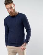 Asos Sweater With Rib Details In Muscle Fit - Navy