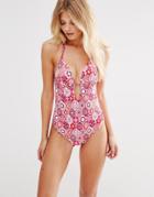 Butterfly By Matthew Williamson Tile Print Swimsuit - Pink
