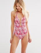 Butterfly By Matthew Williamson Tile Print Swimsuit - Pink