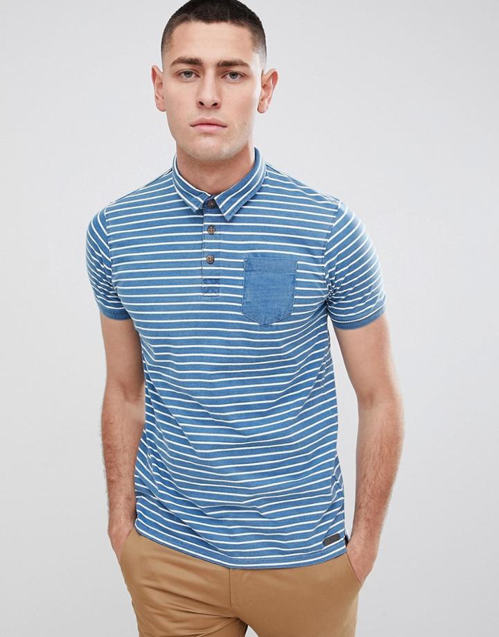 Brave Soul Stripe Polo Shirt - Blue