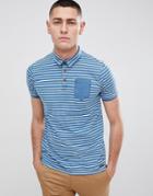 Brave Soul Stripe Polo Shirt - Blue