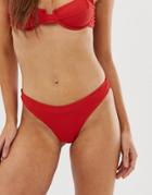 Pull & Bear Pacific Ribbed Bikini Bottoms In Rust - Red