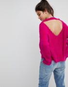 Missguided Fluffy Deep Back Sweater - Pink