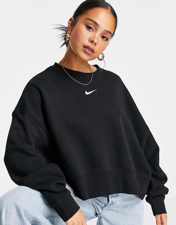 Nike Mini Swoosh Oversized Boxy Sweatshirt In Black