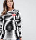 Asos Design Maternity Nursing Stripe Long Sleeve T-shirt With Heart Motif - Black
