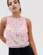 Asos Design Disco Sequin Sleeveless Crop Top - Pink