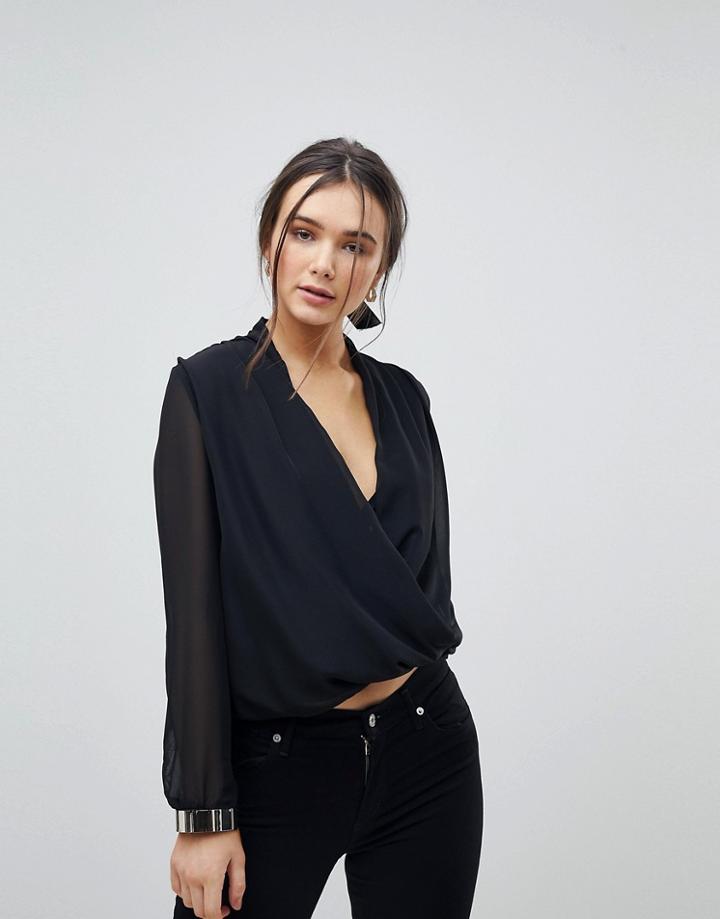 Qed London Cross Front Blouse - Black