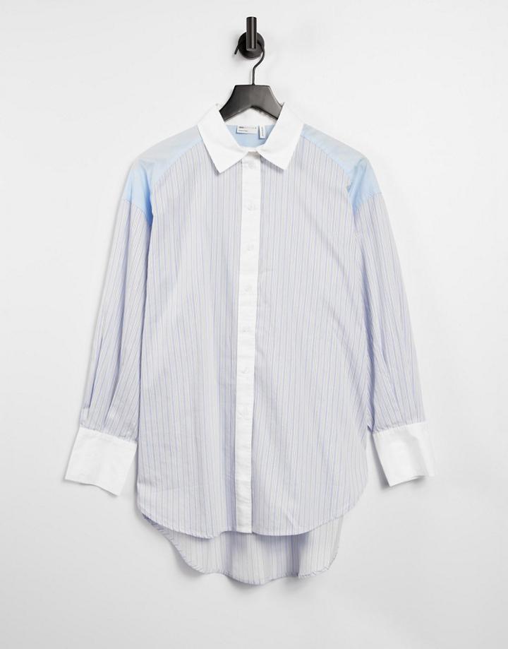 Asos Design Dad Shirt In Light Blue Stripe-multi