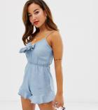 Brave Soul Petite Tie Front Romper-blue