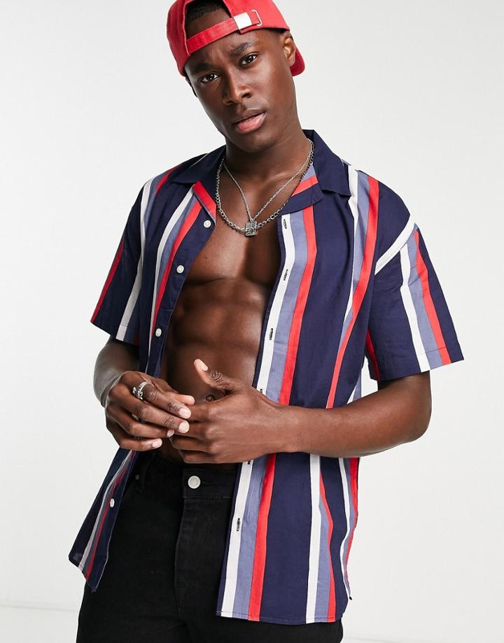 Jack & Jones Originals Revere Shirt In Red Stripe