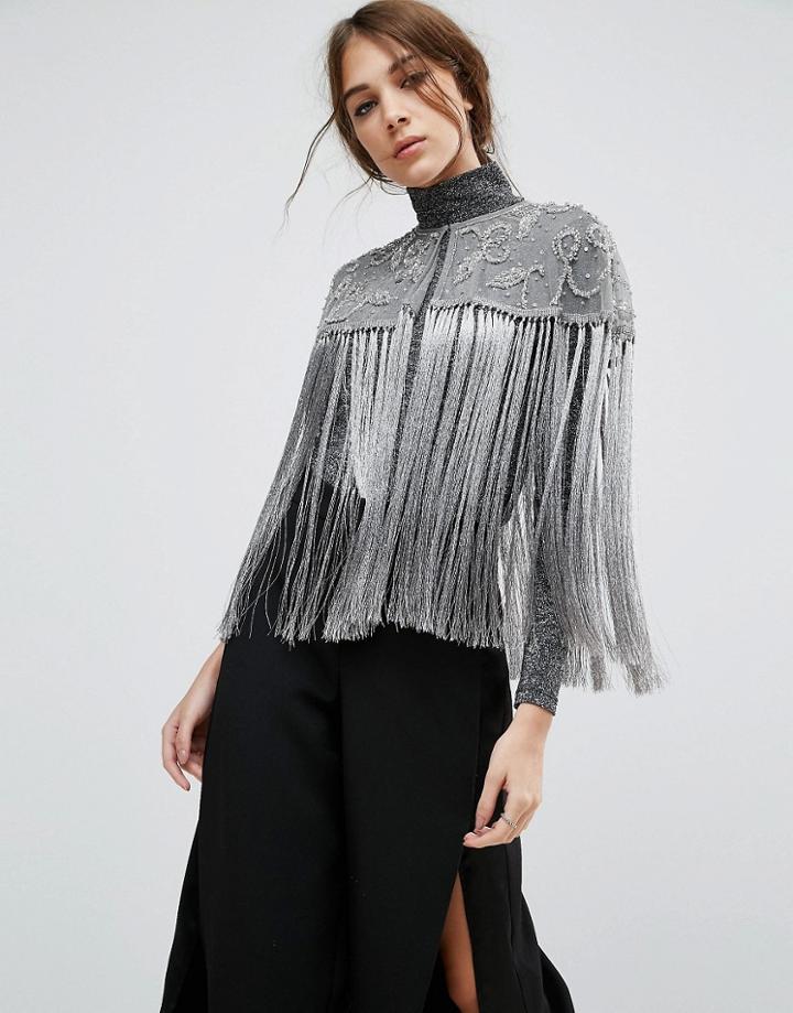 Asos Gray Tassel Embellished Cape - Gray