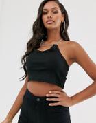 Asos Design Rib Cami Top With Chain Hardware - Black