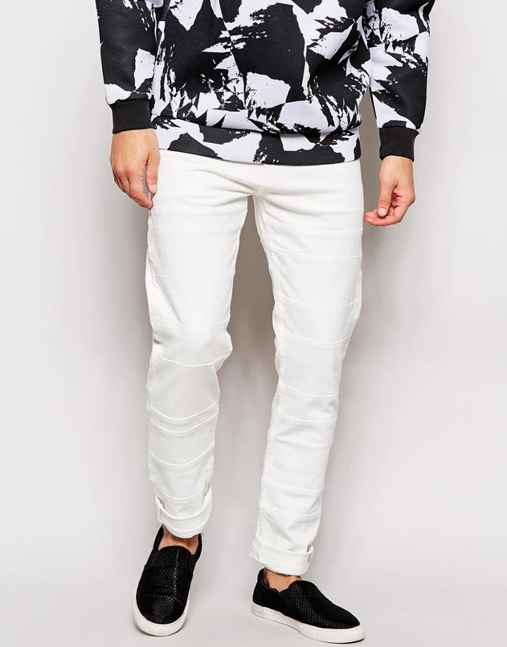 Weekday Jeans Friday Skinny Fit Off White Cut And Sew Panels - White Patch