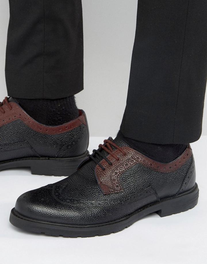 Ted Baker Vortle Brogues In Black & Red Leather - Black