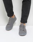 Asos Design Lace Up Sneakers In Gray Real Suede