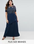 Lovedrobe Luxe Rose Embellished Bodice Maxi Dress With Wrap Skirt - Navy