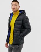 Jack & Jones Essentials Hooded Puffer Jacket With Rubberised Chest Logo-black