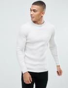 New Look Ribbed Muscle Fit Sweater In Cream Marl - Cream