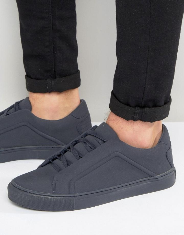 Asos Lace Up Sneakers In Navy Block - Navy