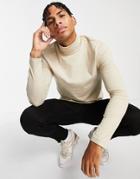 New Look Long Sleeve Roll Neck T-shirt In Stone-neutral